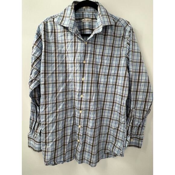 Peter Millar Men's M Button-Up Shirt Blue Colorful Check 100% Cotton Long Sleeve - Picture 1 of 5